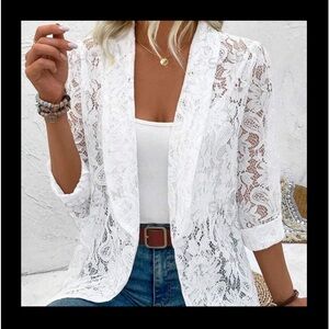 New white 3/4 length lace cardigan